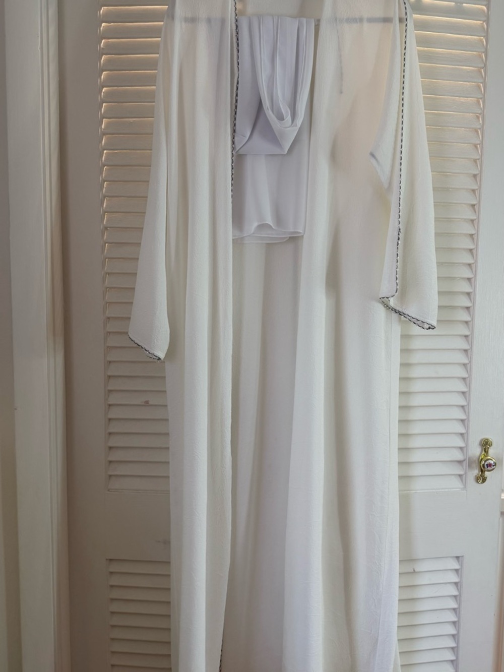 White Long Open abaya with beaded trim